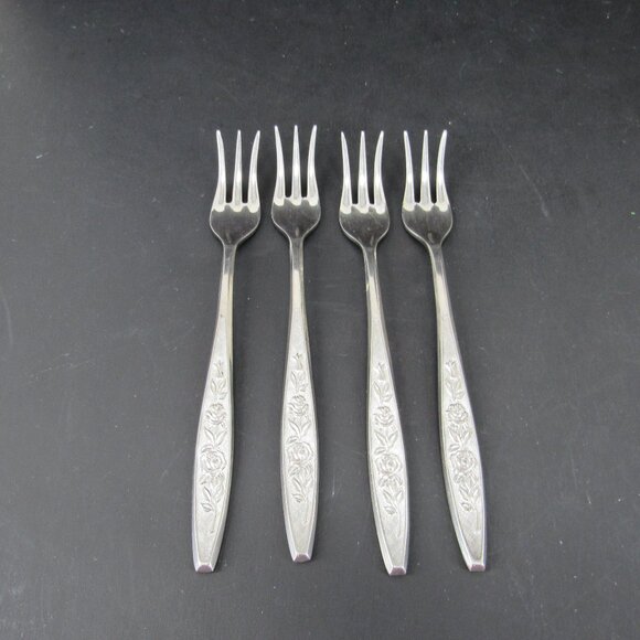 Eldan Stainless Steel ELD18 Pattern Textured Roses Cocktail Seafood Forks 4 - Picture 1 of 10